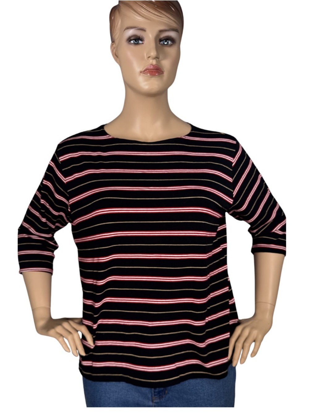 SML Sport Black Striped 3/4 Sleeve Knit Top – Size 3X